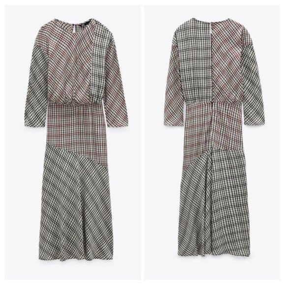 Zara ZW Collection plaid check Linen Blend LS midi dress bloggers favorite LS S - Picture 2 of 10